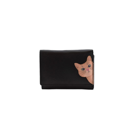 Cleo Small Tri-Fold Leather Purse - Black