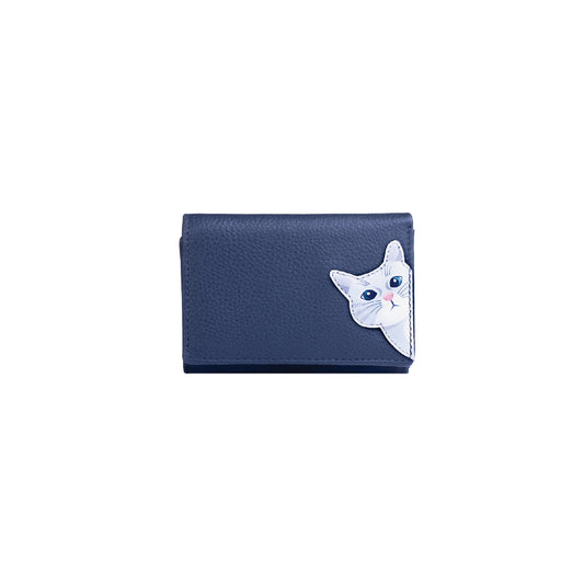 Cleo Small Tri-Fold Leather Purse - Navy