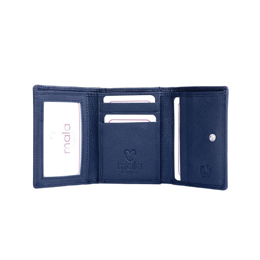 Cleo Small Tri-Fold Leather Purse - Navy