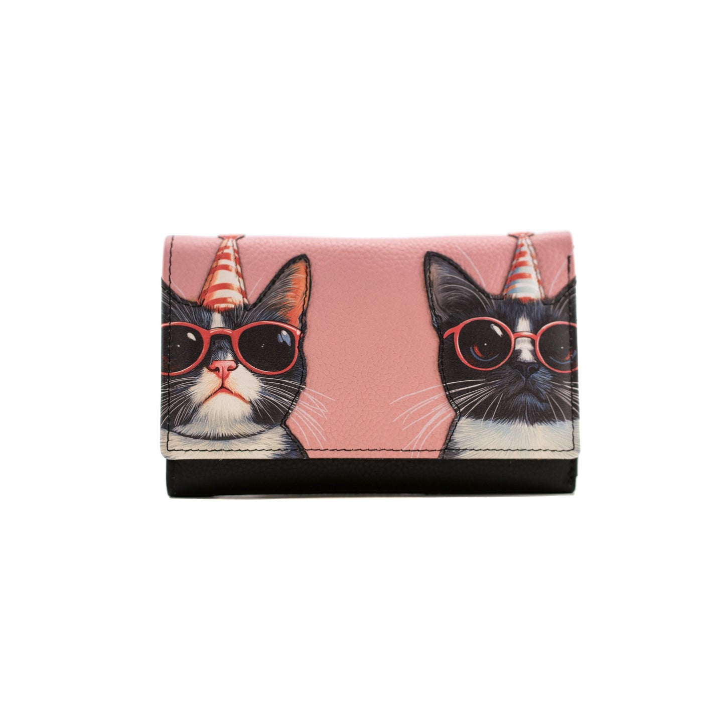 Cool Cats Large Tri-Fold Leather Purse