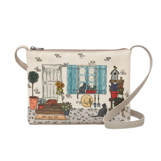 Country Cottage Leather Crossbody Bag - Warm Grey