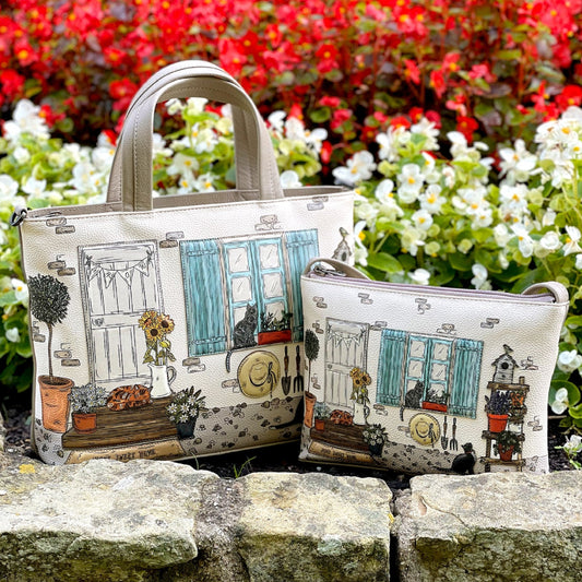 Country Cottage Leather Crossbody Bag - Warm Grey