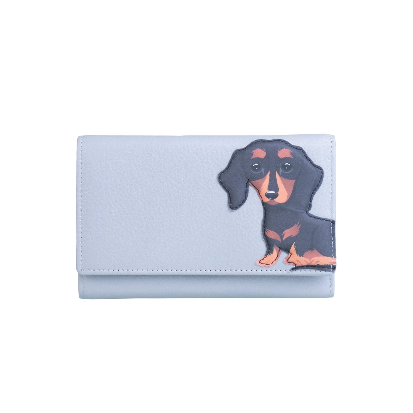 Dachshund Tri Fold Leather Purse - Grey