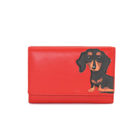 Dachshund Tri-Fold Leather Purse - Red