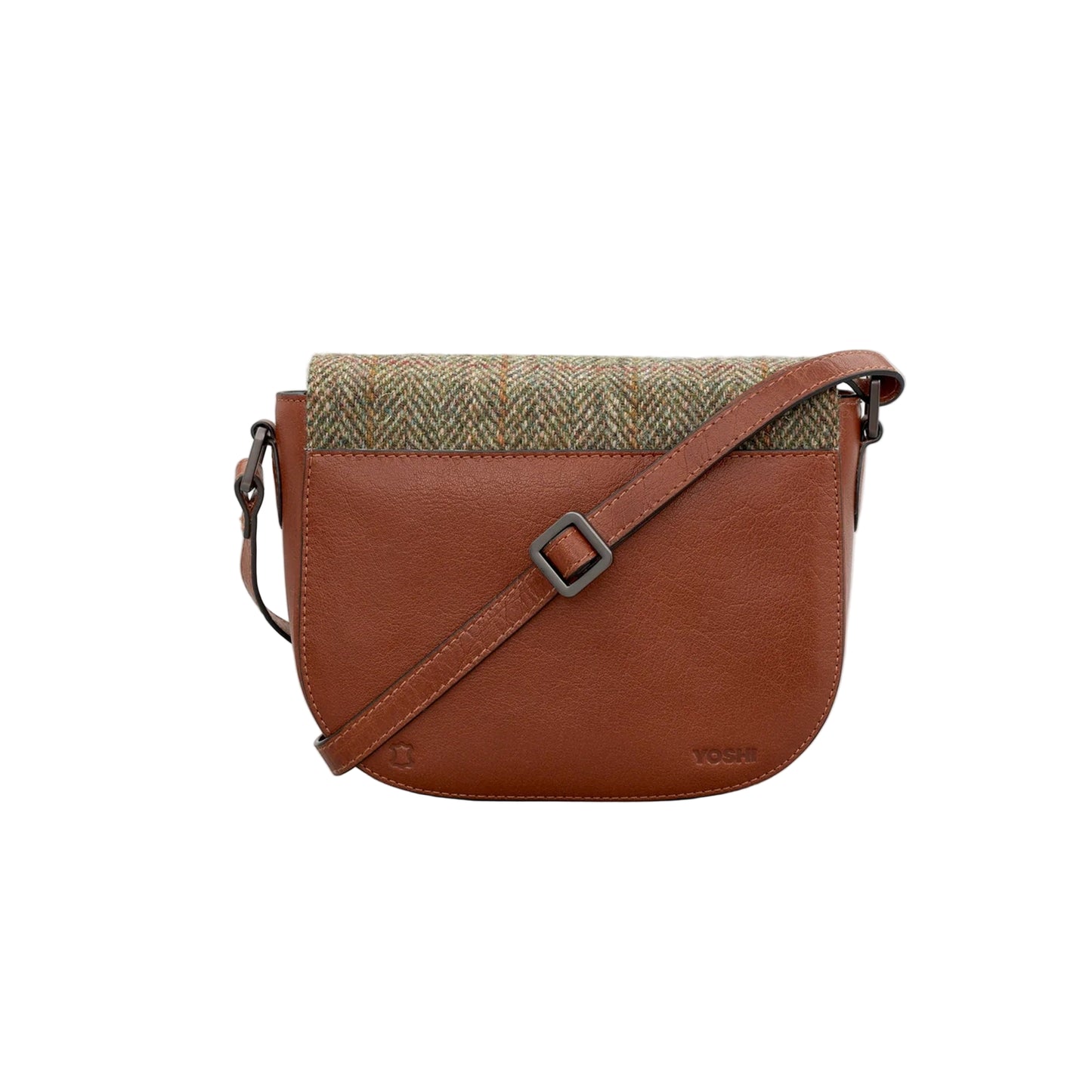 Highland Cow Tweed & Leather Flap Over Crossbody - Brown