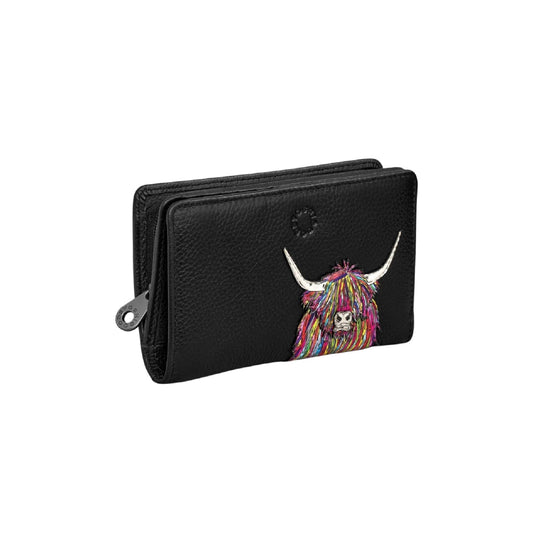 Highland Cow Oxford Leather Purse - Black