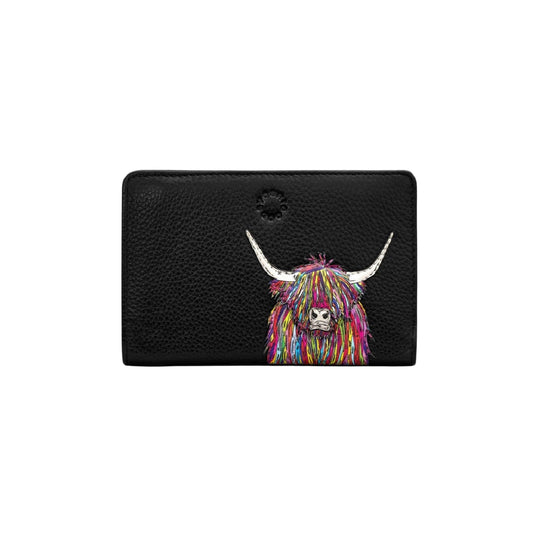 Highland Cow Oxford Leather Purse - Black