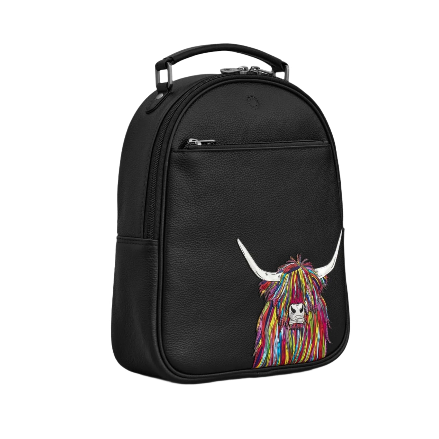 Highland Cow Leather Backpack - Black