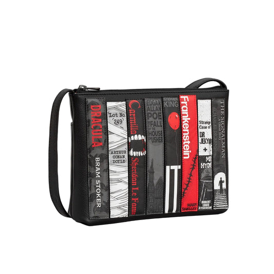 Horror Bookworm Leather Crossbody Bag - Black