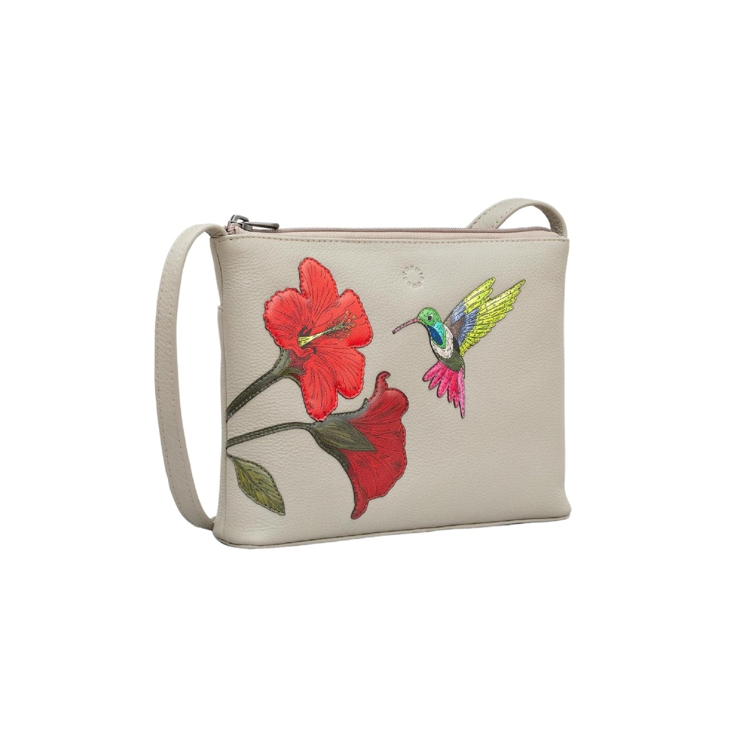 Petals & Feathers Leather Crossbody Bag - Warm Grey