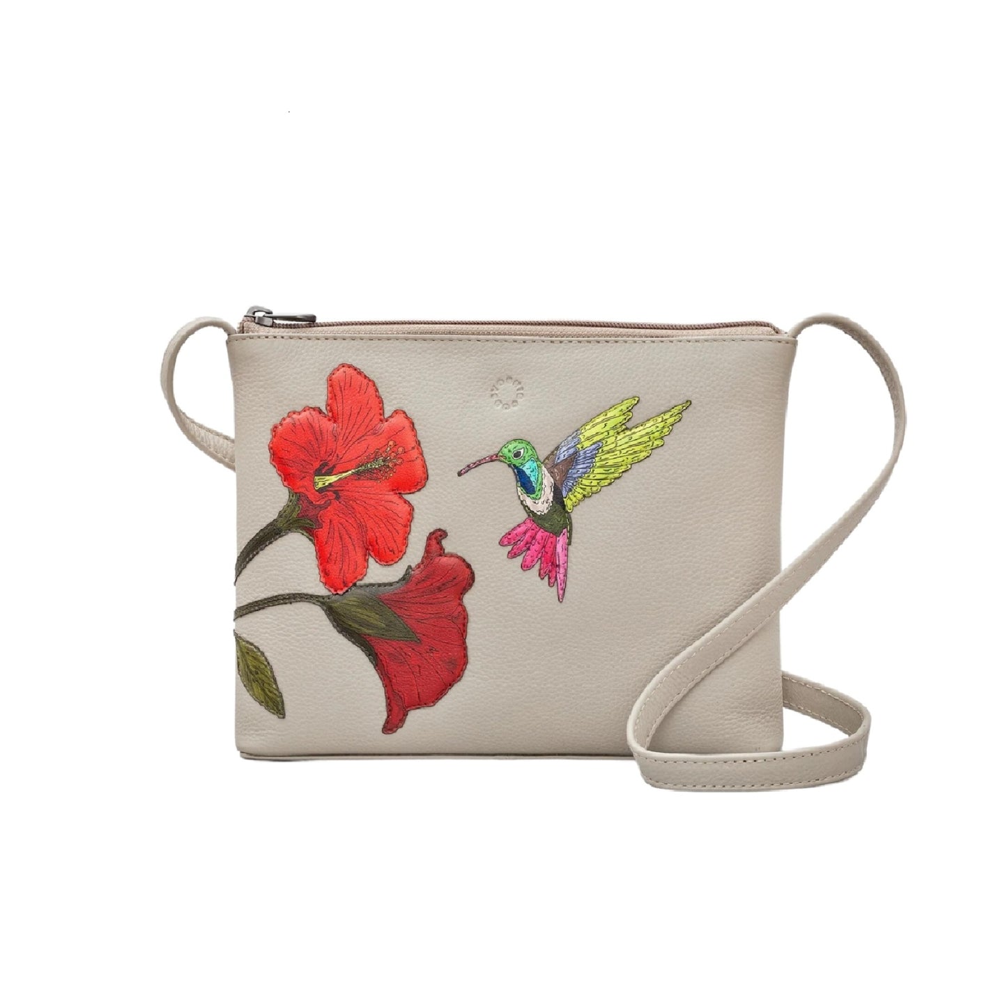 Petals & Feathers Leather Crossbody Bag - Warm Grey