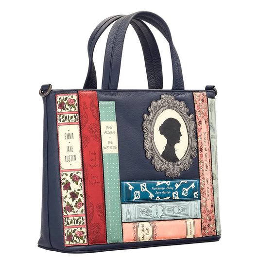 Jane Austen Bookworm Leather Grab Bag - Navy