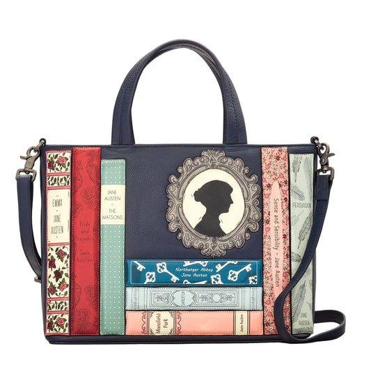 Jane Austen Bookworm Leather Grab Bag - Navy