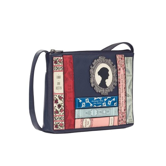 Jane Austen Bookworm Leather Crossbody Bag - Navy