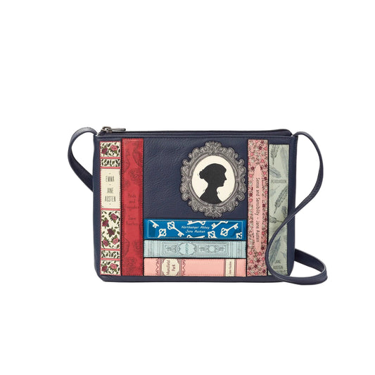 Jane Austen Bookworm Leather Crossbody Bag - Navy