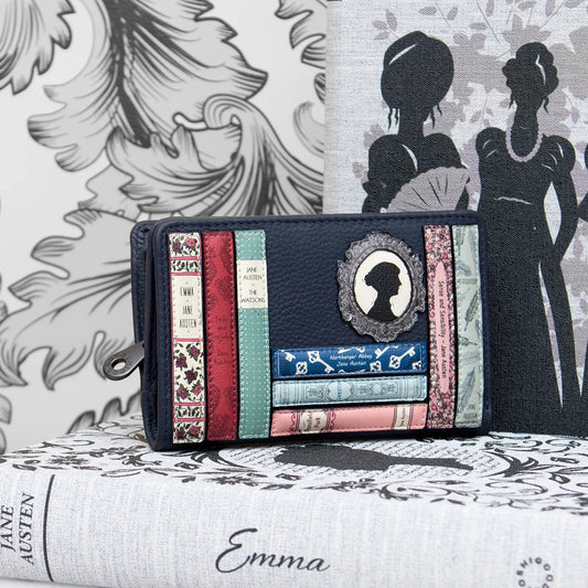Jane Austen Bookworm Oxford Leather Purse - Navy