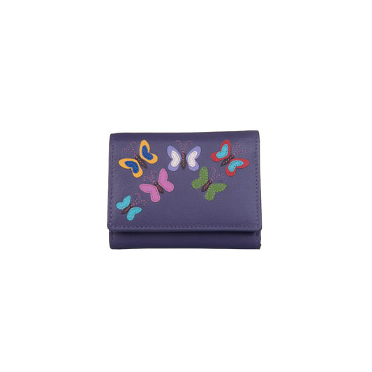 Juno Tri-Fold Midi Leather Purse - Purple