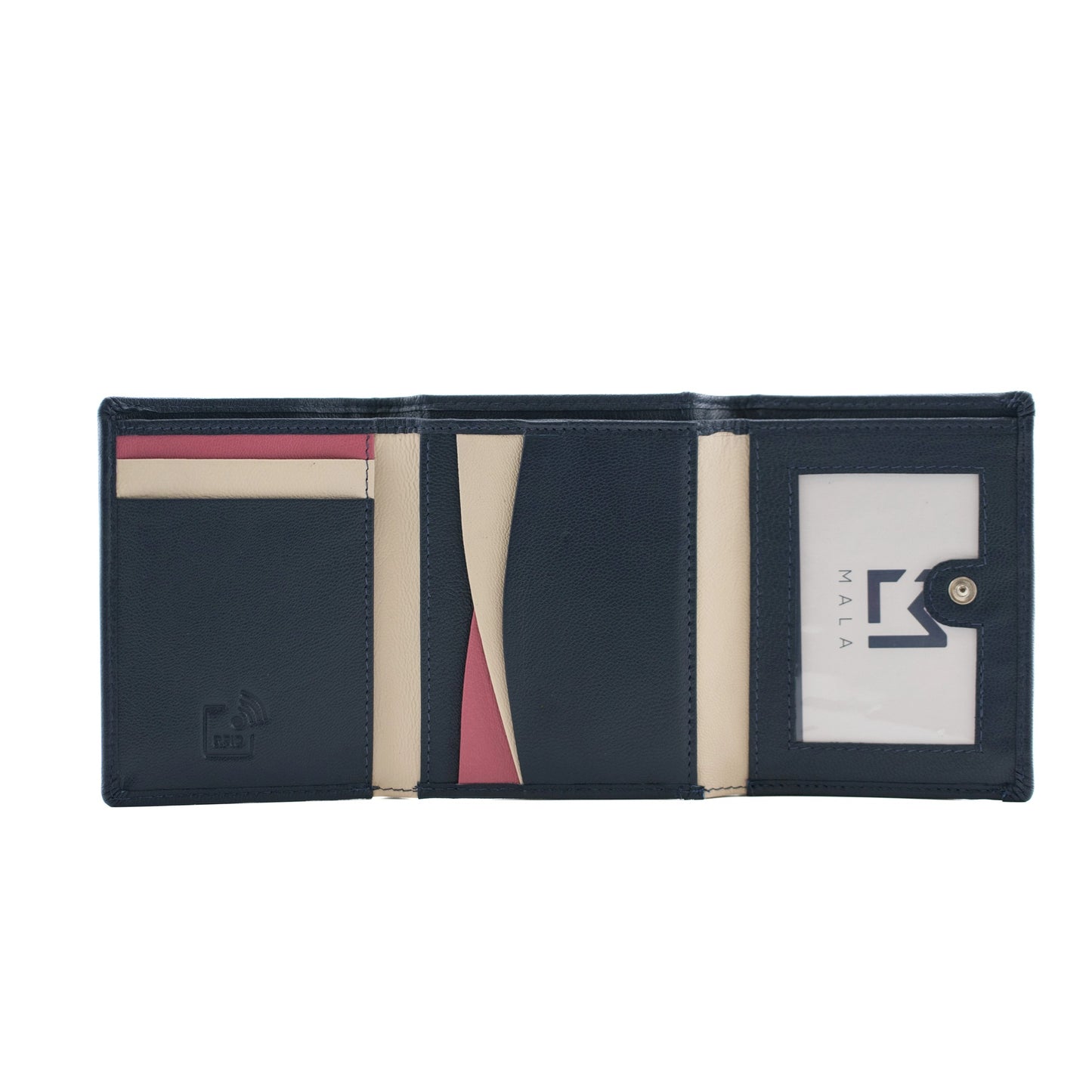 Kora Small Tri-Fold Leather Purse - Navy