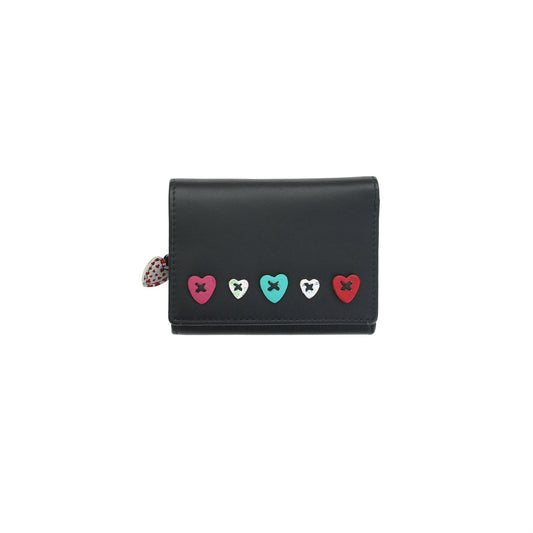 Lucy Tri-Fold Leather Purse - Black