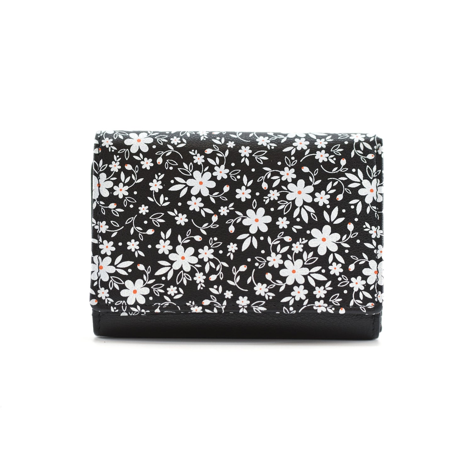 Maisie Flower Print Tri Fold Leather Purse - Black