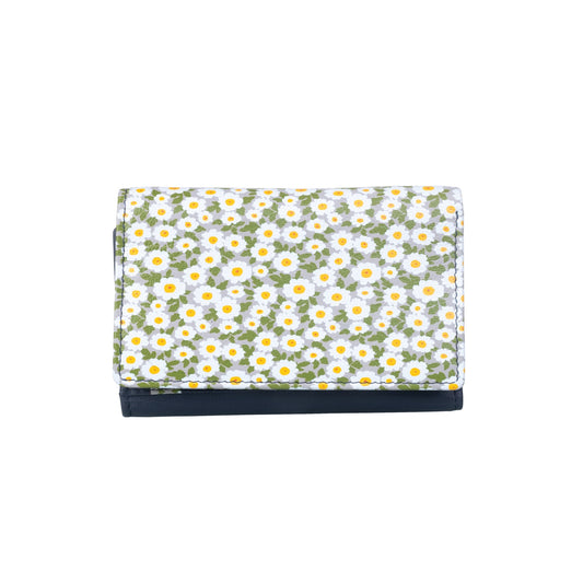 Maisie Flower Print Tri Fold Leather Purse - Navy