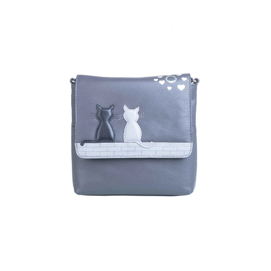 Midnight Cats Leather Cross Body - Grey