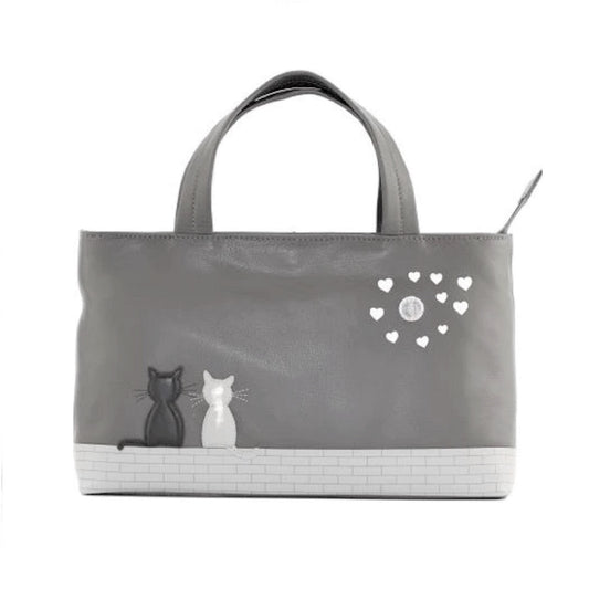 Midnight Cats Leather Grab Bag - Grey