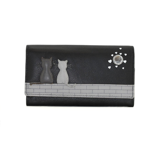 Midnight Cats Matinee Leather Wallet - Black