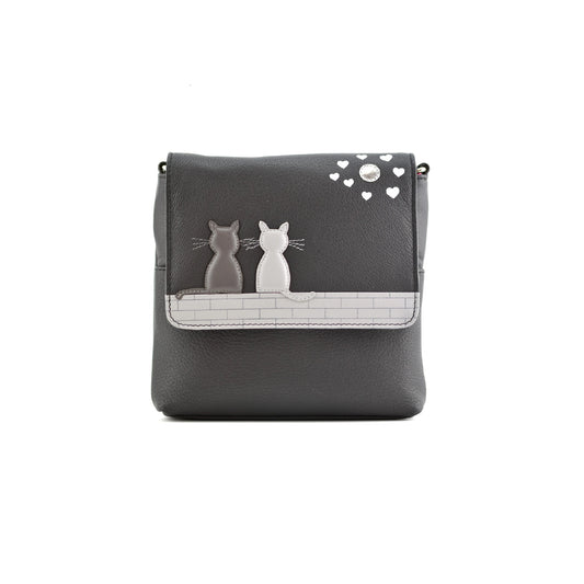 Midnight Cats Leather Cross Body - Black