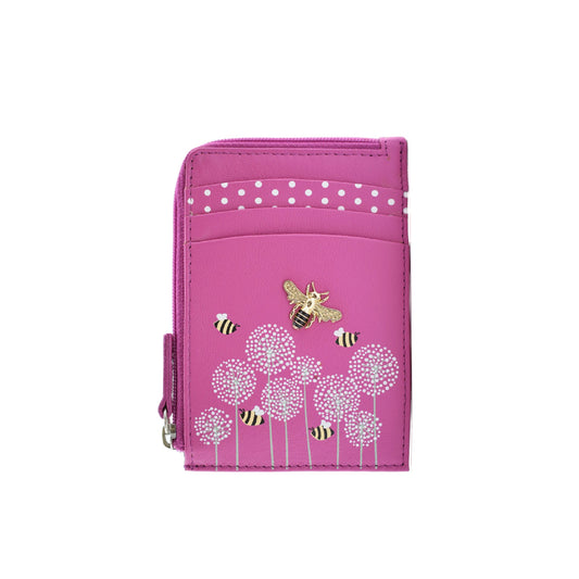 Moonflower Leather Card & Coin Bee Holder - Pink