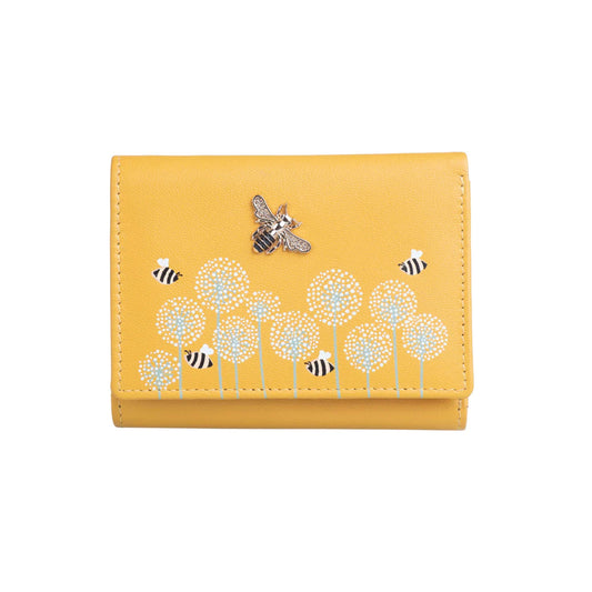 Moonflower Tri-Fold Leather Bee Purse - Yellow
