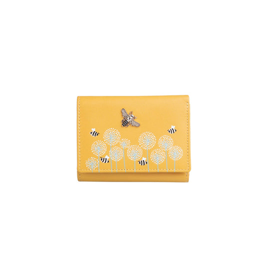 Moonflower Tri-Fold Leather Bee Purse - Yellow