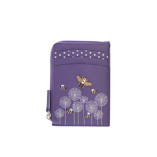 Moonflower Leather Card & Coin Bee Holder - Purple