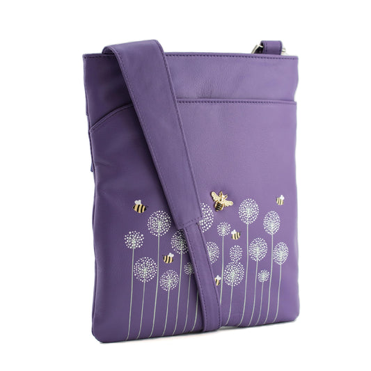 Moonflower Slim Leather Crossbody - Purple