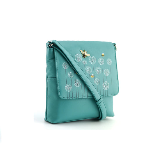 Moonflower Small Leather Cross Body - Turquoise