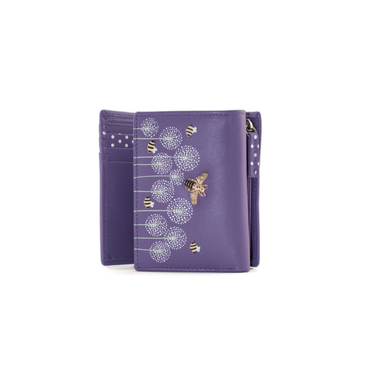 Moonflower Tri-Fold Leather Bee Purse - Purple