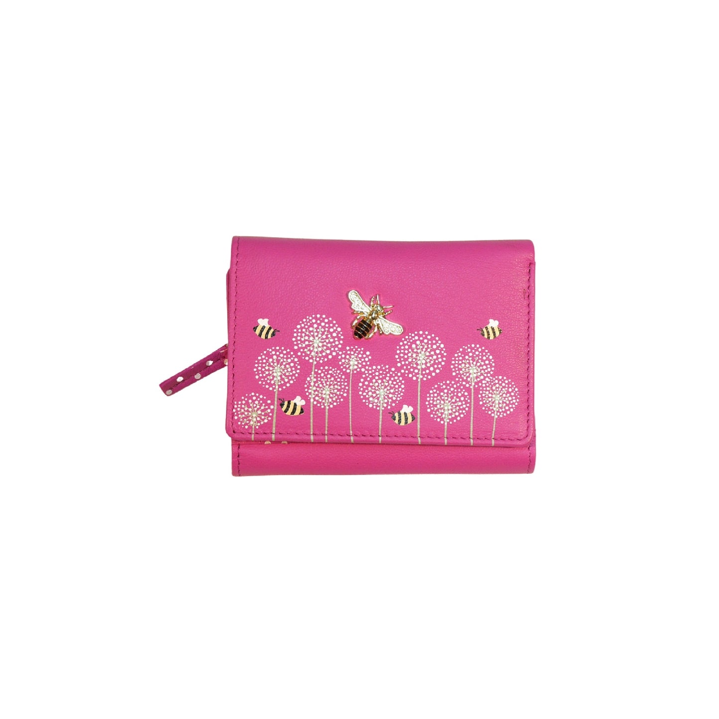 Moonflower Tri-Fold Leather Bee Purse - Pink