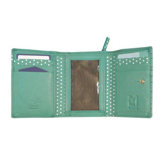 Moonflower Tri-Fold Leather Bee Purse - Turquoise
