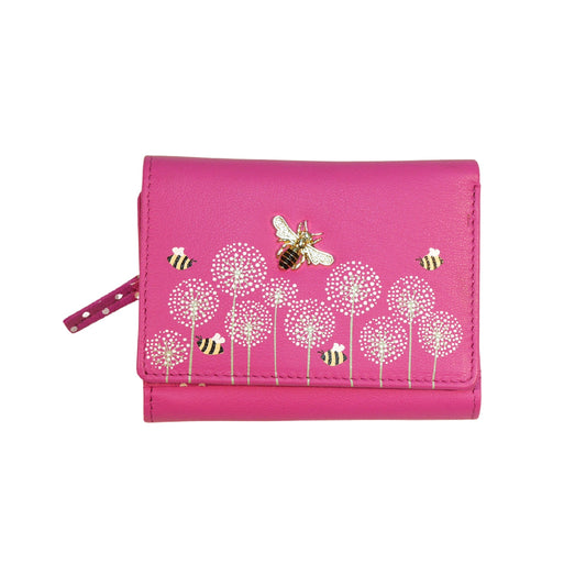 Moonflower Tri-Fold Leather Bee Purse - Pink