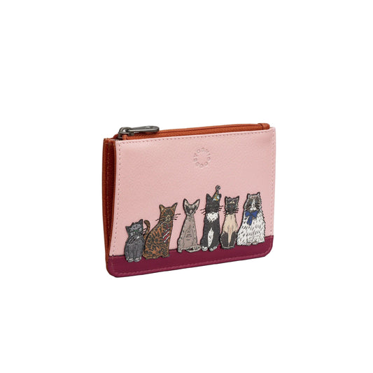 Party Cats Card & Coin Leather Purse - Pink & Brown