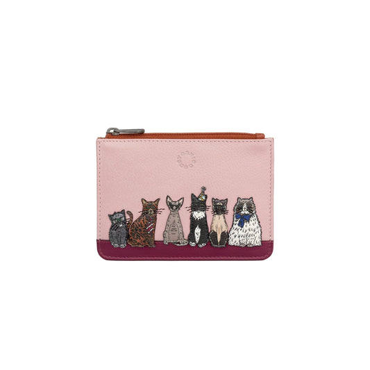 Party Cats Card & Coin Leather Purse - Pink & Brown