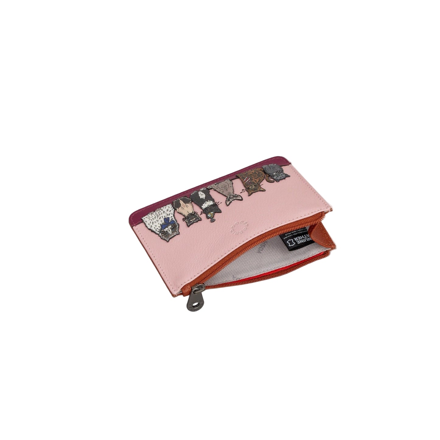 Party Cats Card & Coin Leather Purse - Pink & Brown
