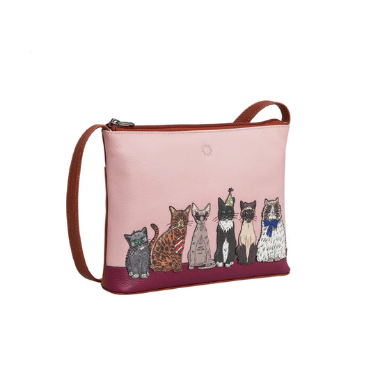 Party Cats Leather Crossbody Bag - Pink