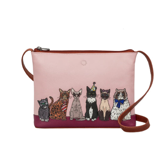 Party Cats Leather Crossbody Bag - Pink