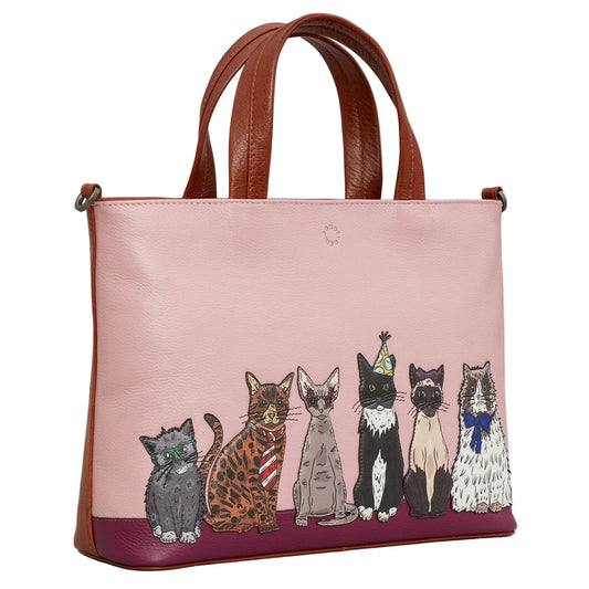 Party Cats Leather Grab Bag - Brown