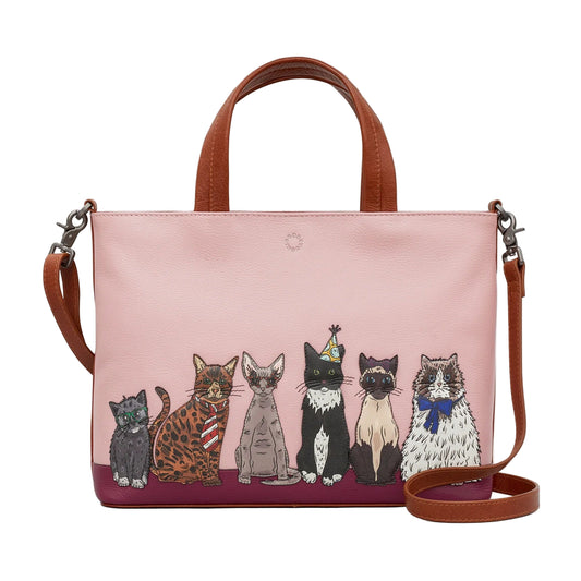 Party Cats Leather Grab Bag - Brown