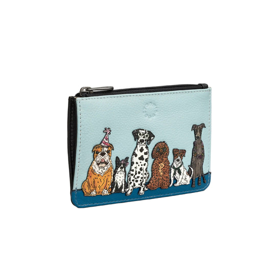 Party Dogs Card & Coin Leather Purse - Blue and Black