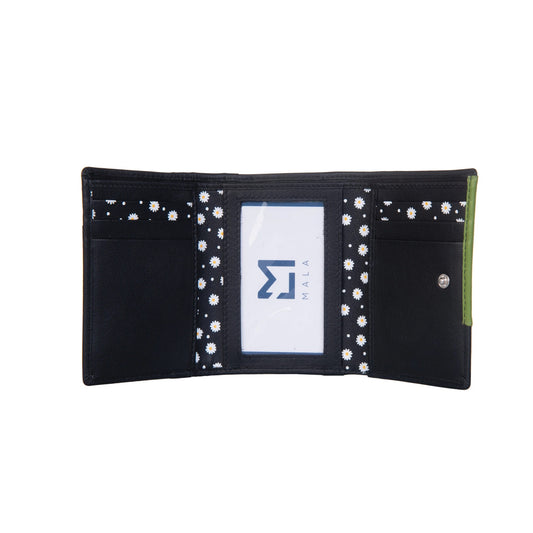 Peony Tri-Fold Leather Purse - Black