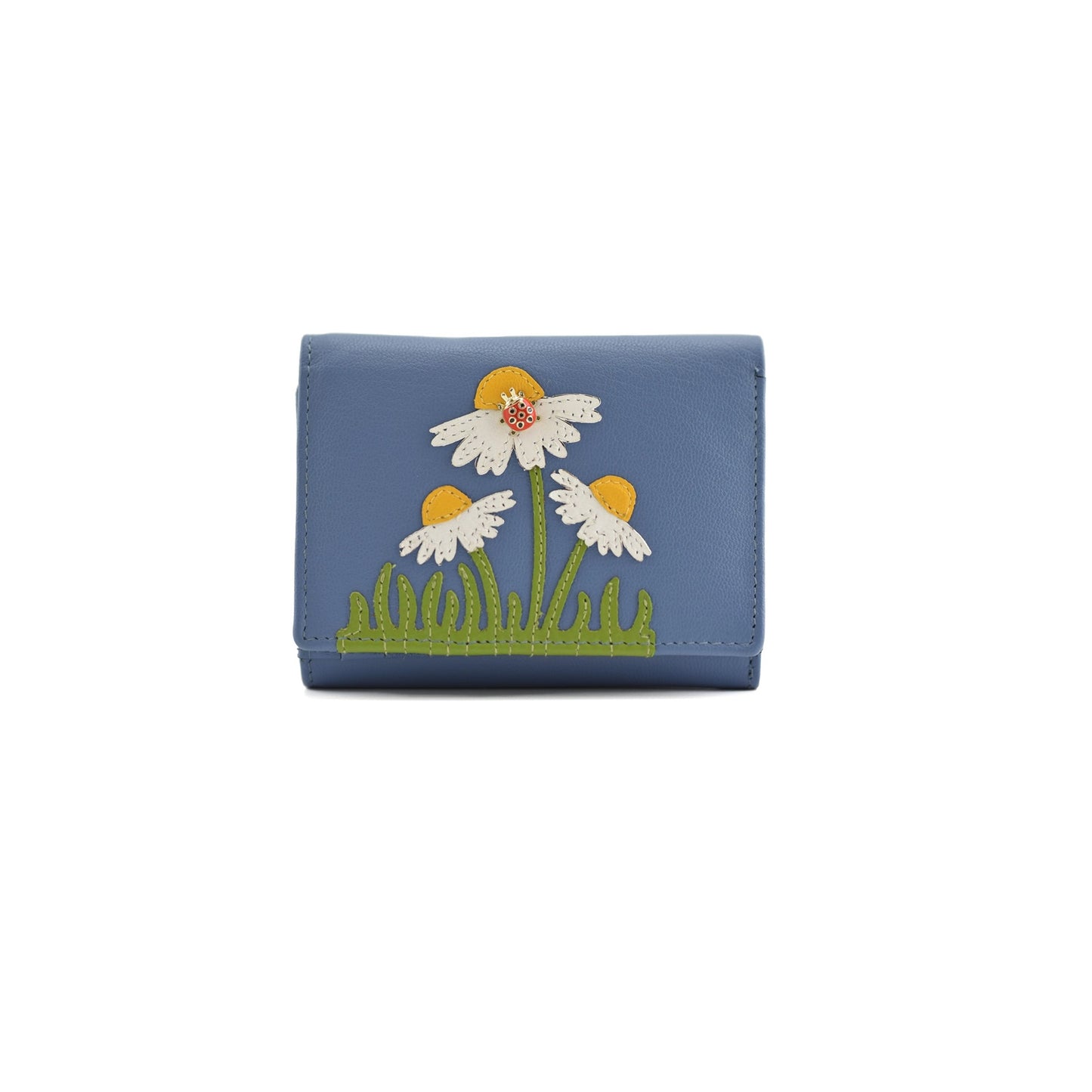 Peony Tri-Fold Leather Purse - Blue