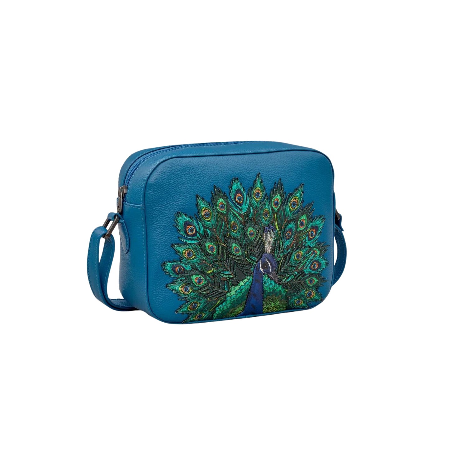 Peacock Plume Belmont Leather Crossbody Bag - Blue